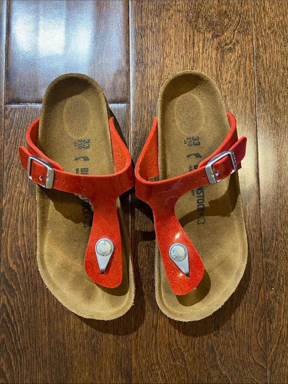 Birkenstock Gizeh Magic Galaxy Red Kids Sparkling Flip flop Sandal Sz 33